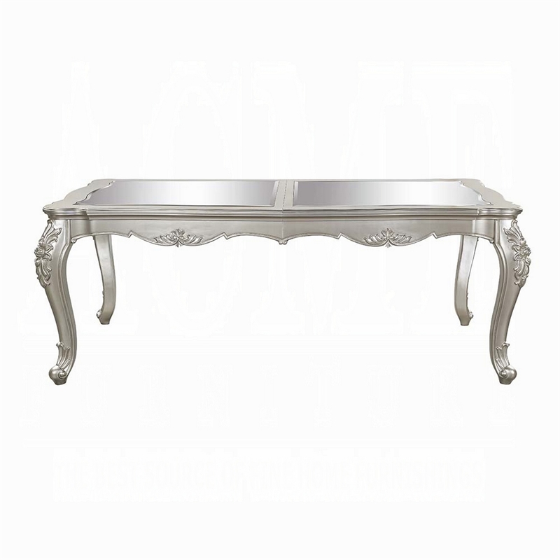 Bowe Dining Table-80-96 Inch-Mirrored-Classic Champagne Silver Wood