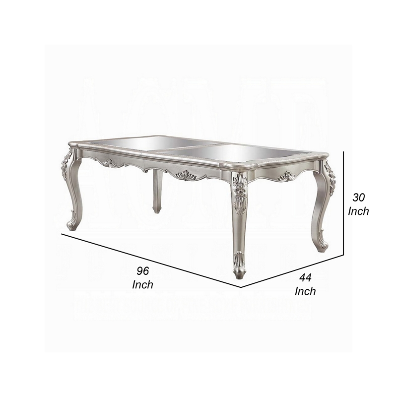 Bowe Dining Table-80-96 Inch-Mirrored-Classic Champagne Silver Wood