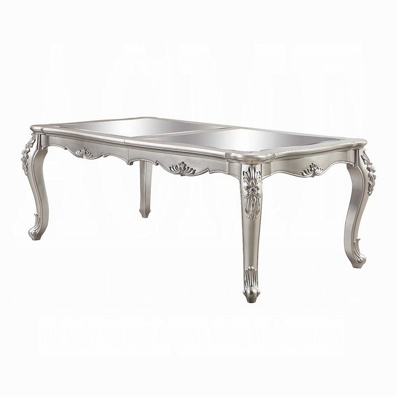 Bowe Dining Table-80-96 Inch-Mirrored-Classic Champagne Silver Wood