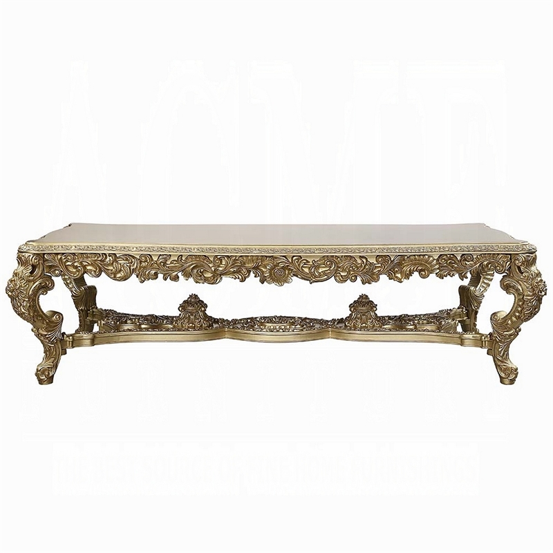 Rexx Dining Table-Classic Carved Gold Wood-111 Inch Rectangular Top