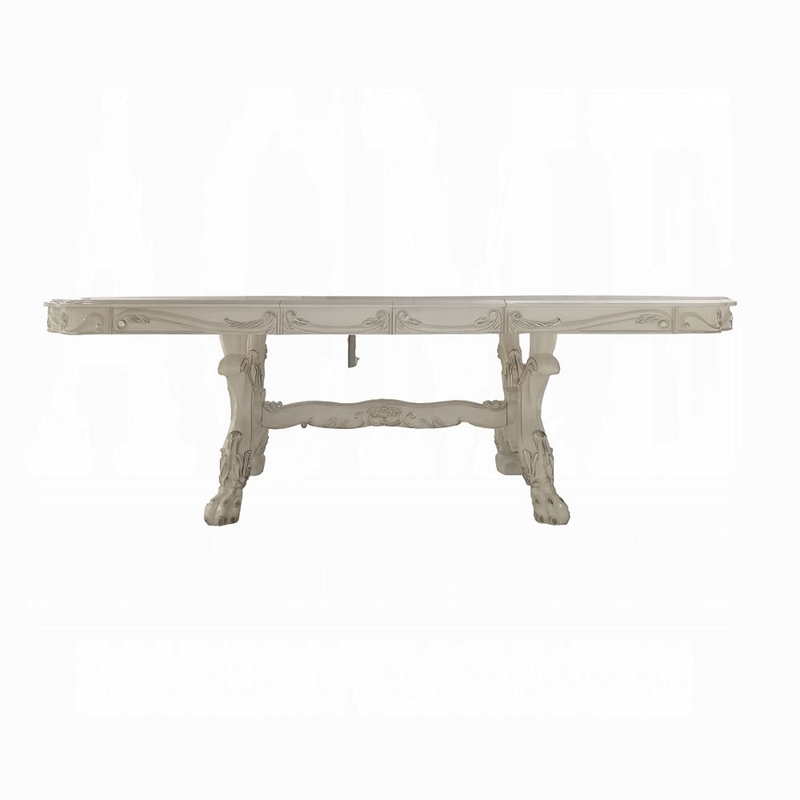 Ally Dining Table-Double Pedestal Base-Bone White Wood-94-136 Inch