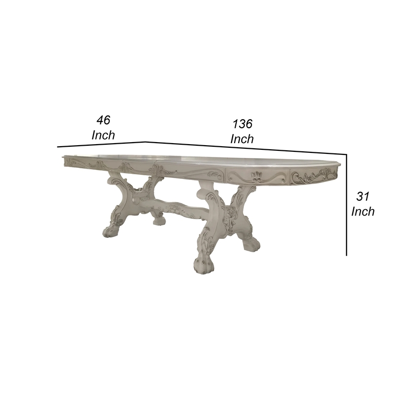 Ally Dining Table-Double Pedestal Base-Bone White Wood-94-136 Inch