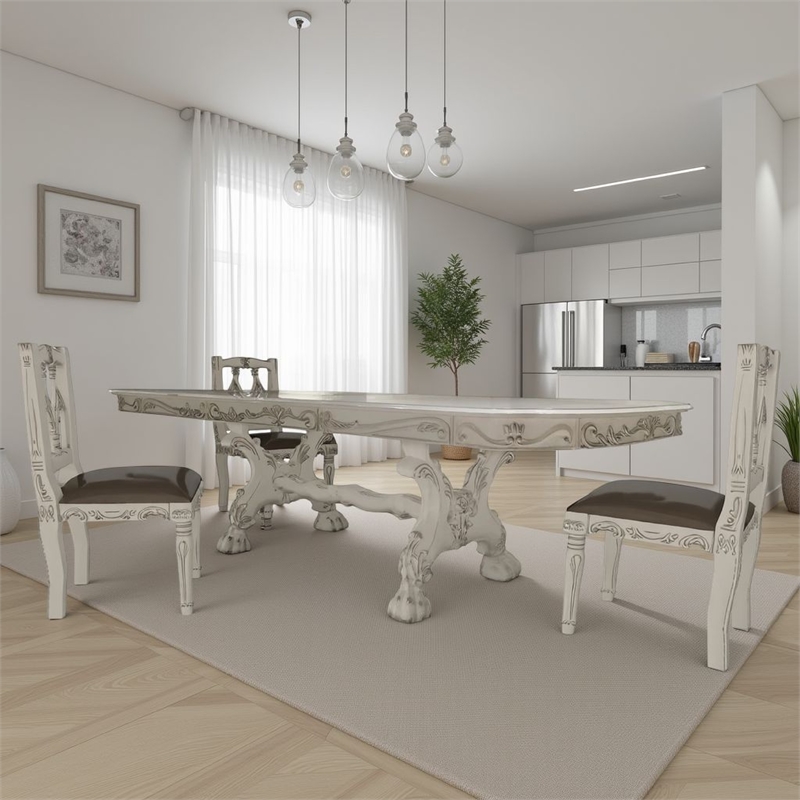 Ally Dining Table-Double Pedestal Base-Bone White Wood-94-136 Inch