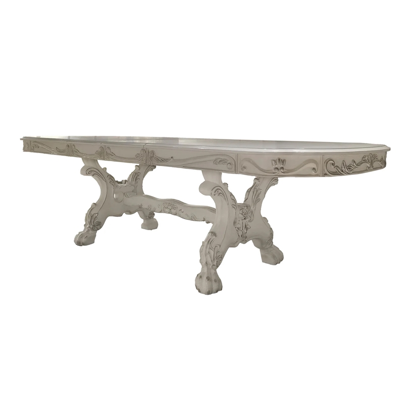 Ally Dining Table-Double Pedestal Base-Bone White Wood-94-136 Inch