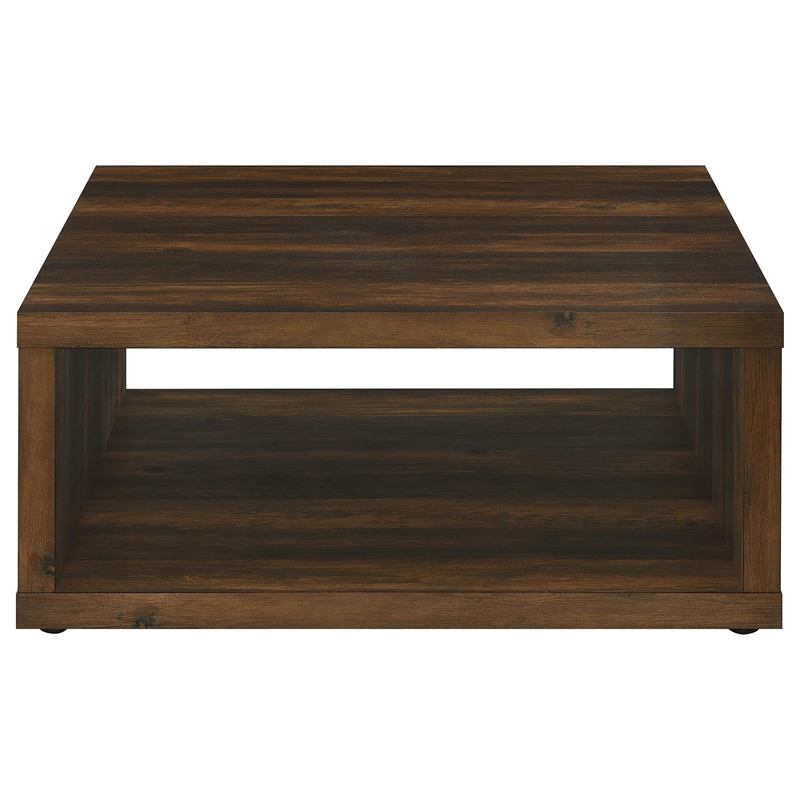 Rizz Coffee Table-Square Cube Design Open Shelf-36 Inch Dark Brown