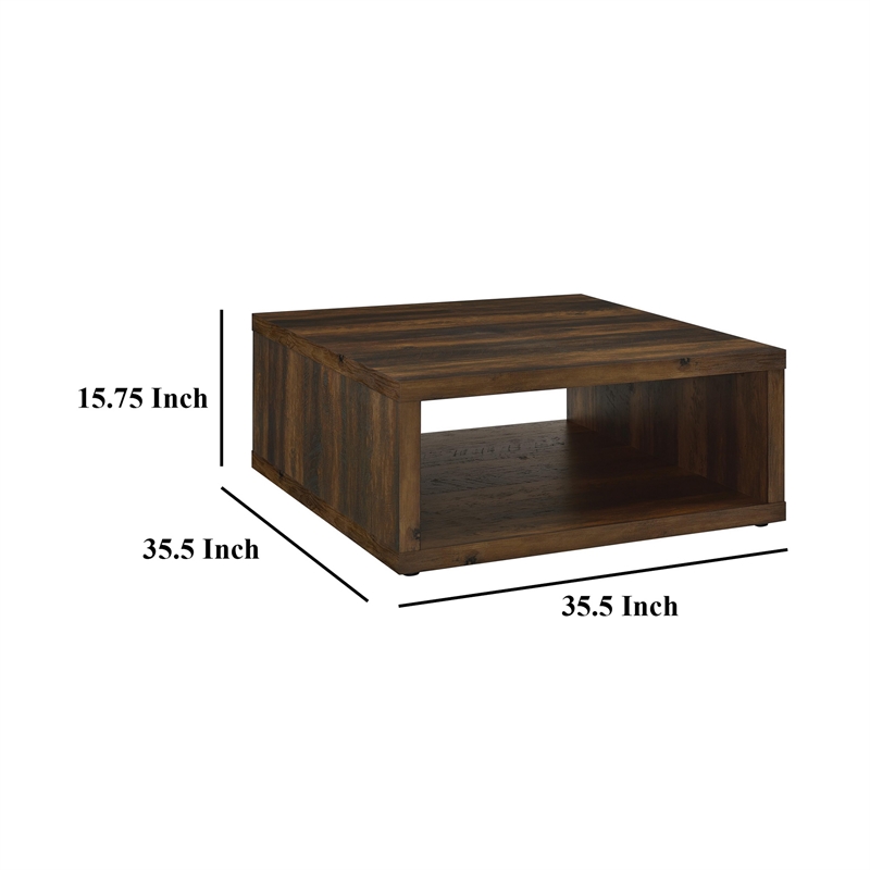 Rizz Coffee Table-Square Cube Design Open Shelf-36 Inch Dark Brown