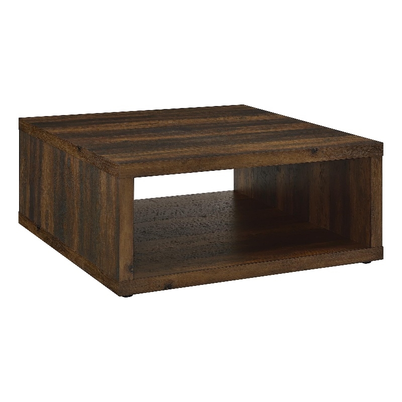 Rizz Coffee Table-Square Cube Design Open Shelf-36 Inch Dark Brown