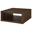 Rizz Coffee Table-Square Cube Design Open Shelf-36 Inch Dark Brown