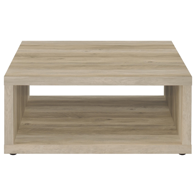 Rizz Coffee Table-Square Cube Design Open Shelf-36 Inch Light Brown