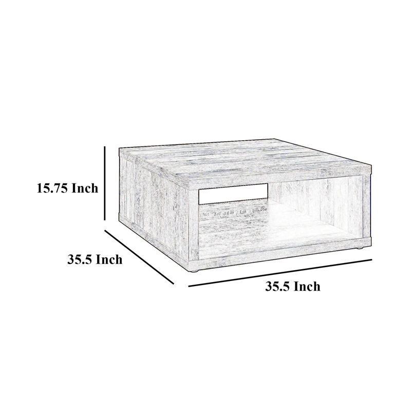Rizz Coffee Table-Square Cube Design Open Shelf-36 Inch Light Brown