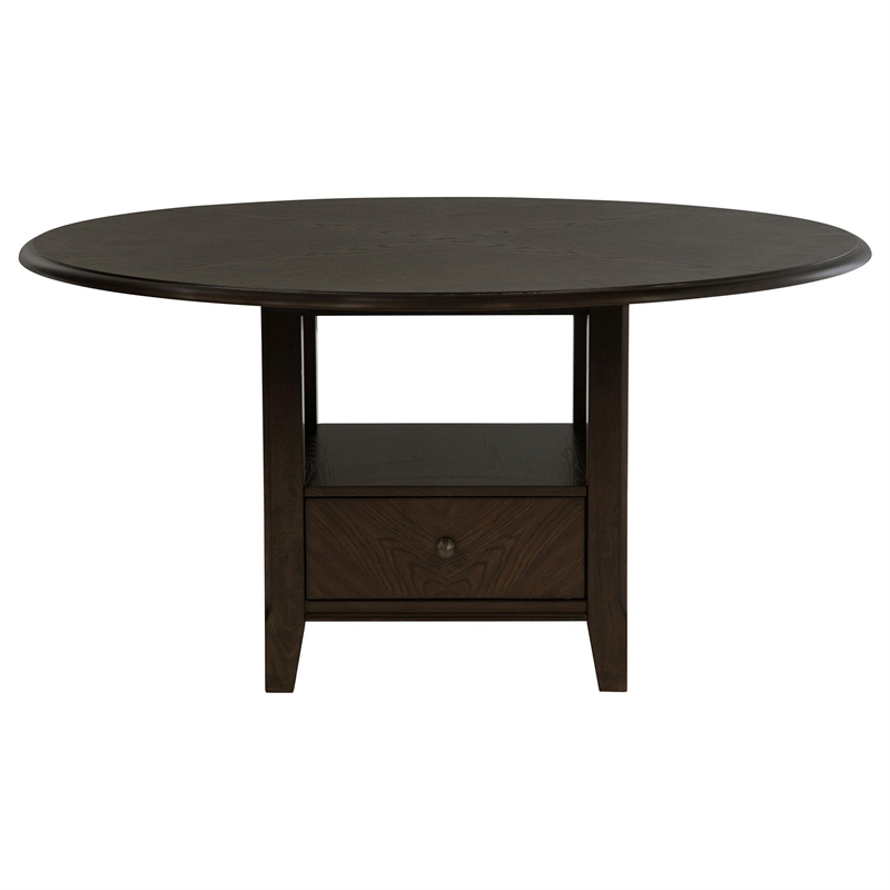 Tipa Round Dining Table with Drawer and Shelf-Dark Cocoa Wood 60 Inch