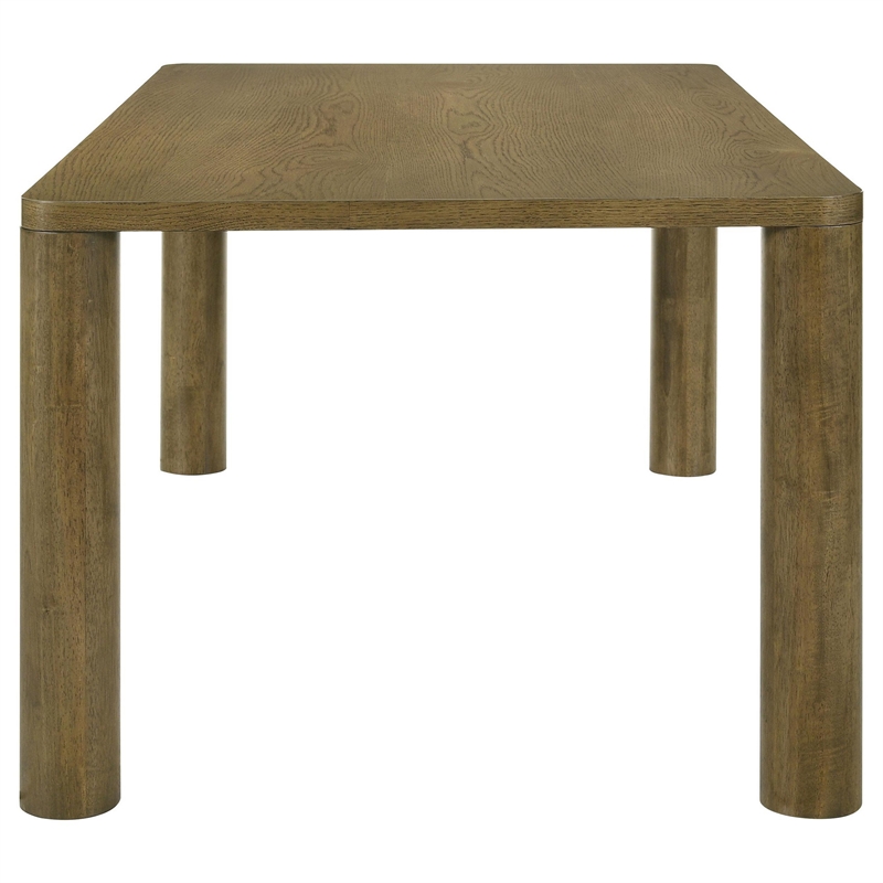 Givy Rectangular Dining Table with Round Post Legs-Brown Wood 71 Inch