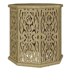Ores Accent Side Table with Intricate Carvings-Brown Mango Wood