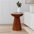 Ureo Round Accent Side Table-Cone Pedestal Base-Brown Mango Wood