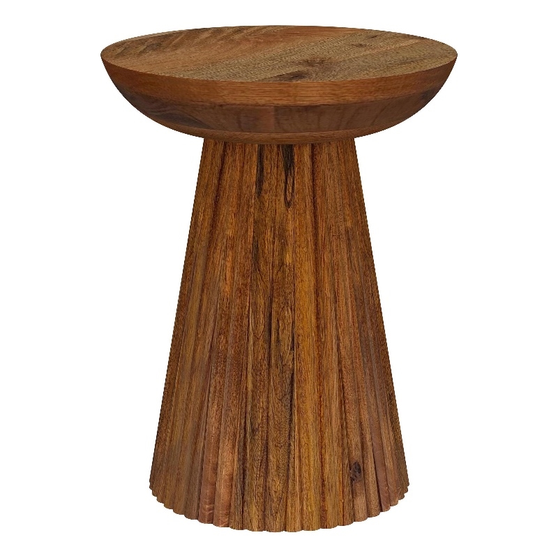 Ureo Round Accent Side Table-Cone Pedestal Base-Brown Mango Wood