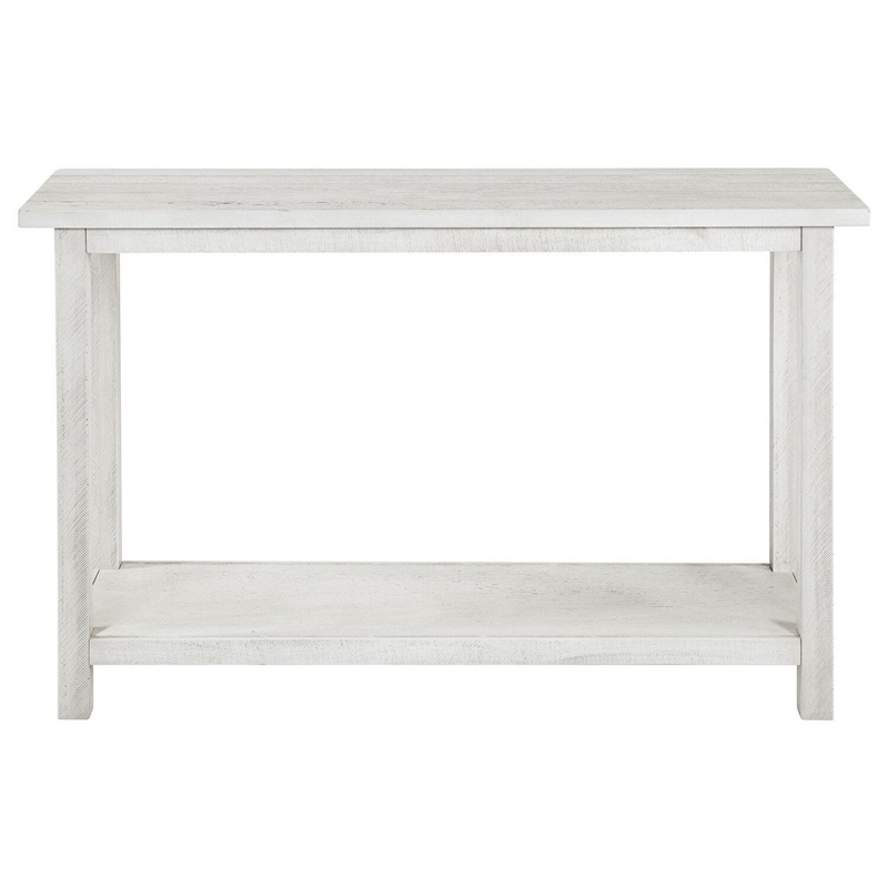 Ayne Console Table-1 Bottom Shelf-Distressed White Wood-47 Inch