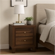 Yels Nightstand with 2 Drawers-Gold Metal Knobs-Walnut Brown