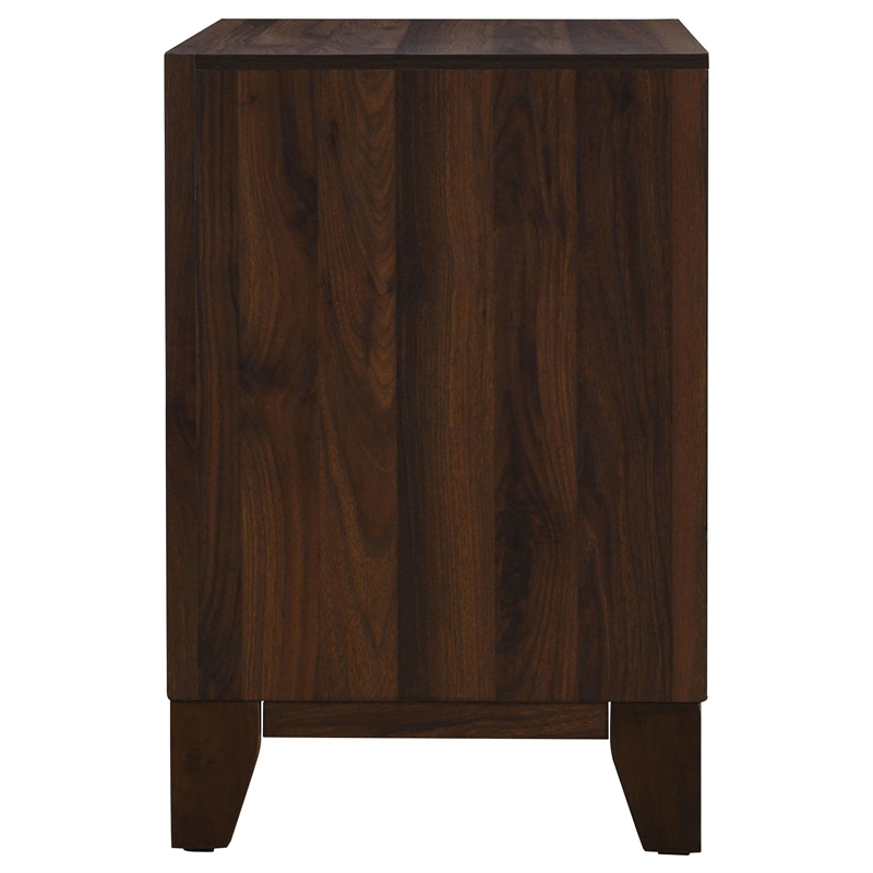 Yels Nightstand with 2 Drawers-Gold Metal Knobs-Walnut Brown