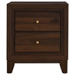 Yels Nightstand with 2 Drawers-Gold Metal Knobs-Walnut Brown