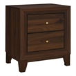 Yels Nightstand with 2 Drawers-Gold Metal Knobs-Walnut Brown