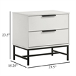 Noro Nightstand-24 Inch-2 Storage Drawers-Modern White-Black Metal