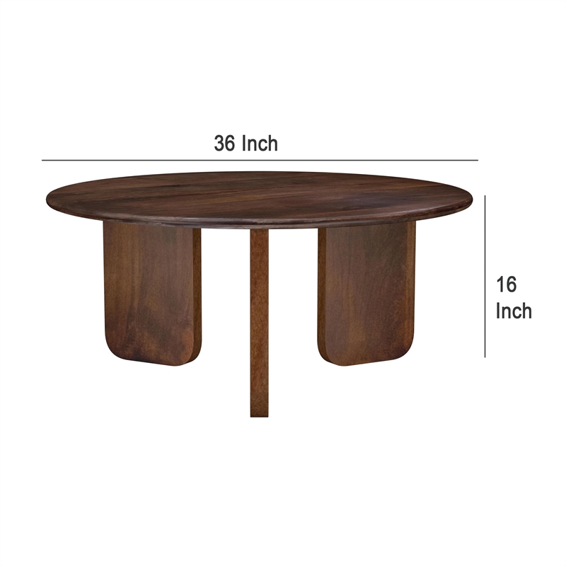 Novo Coffee Table-36 Inch-Rustic Three Panel Legs-Brown Mango Wood