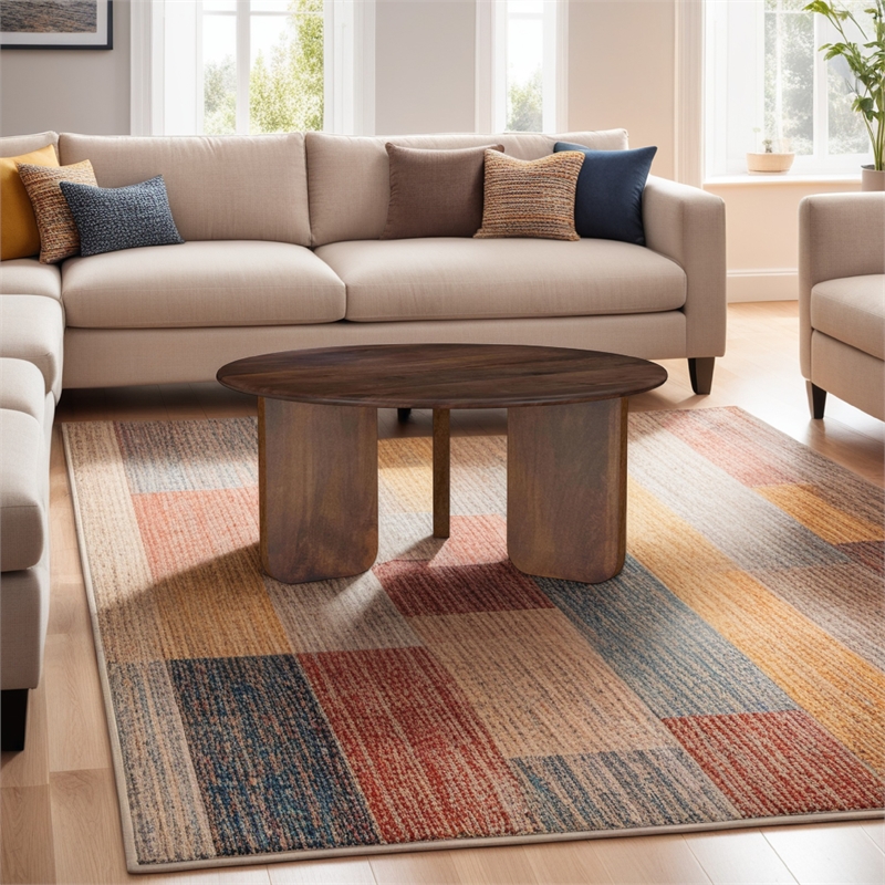Novo Coffee Table-36 Inch-Rustic Three Panel Legs-Brown Mango Wood