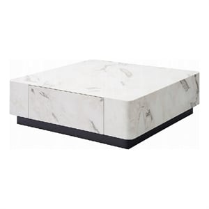 Ritzy Coffee Table-Modern Plinth-White Faux Marble-47 Inch Square