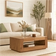 Ayma Coffee Table-1 Inner Shelf-Brown Oak Wood-Rectangular 50 Inch