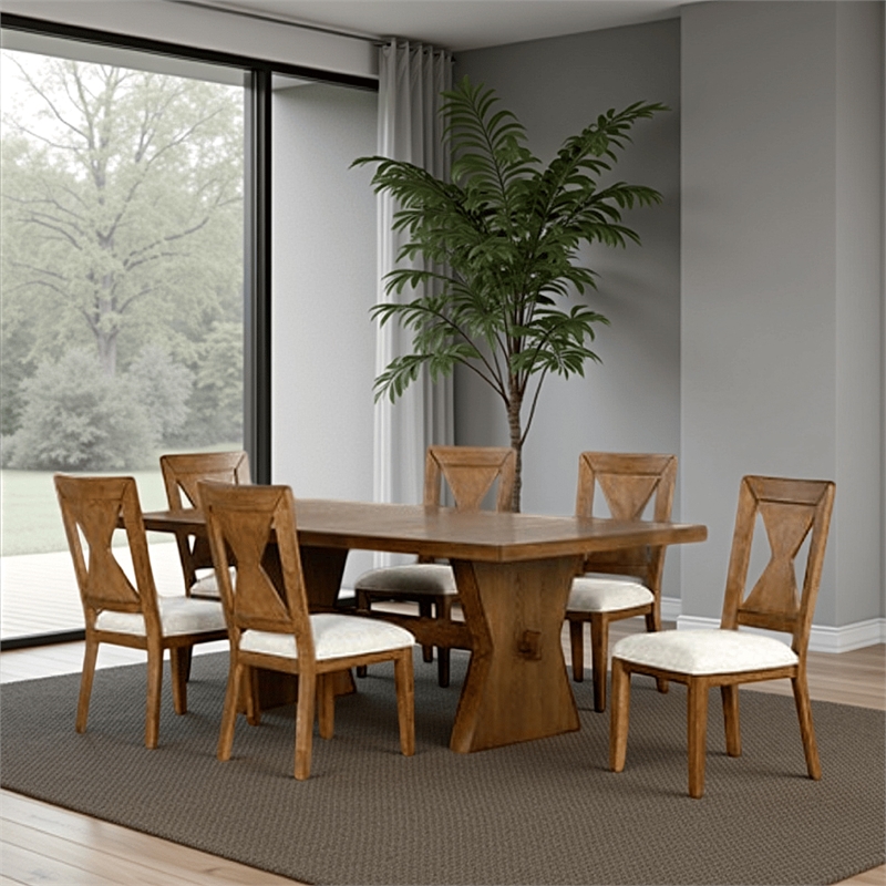 Zivy Dining Table-78 Inch Modern Farmhouse Hourglass Oak Brown Wood