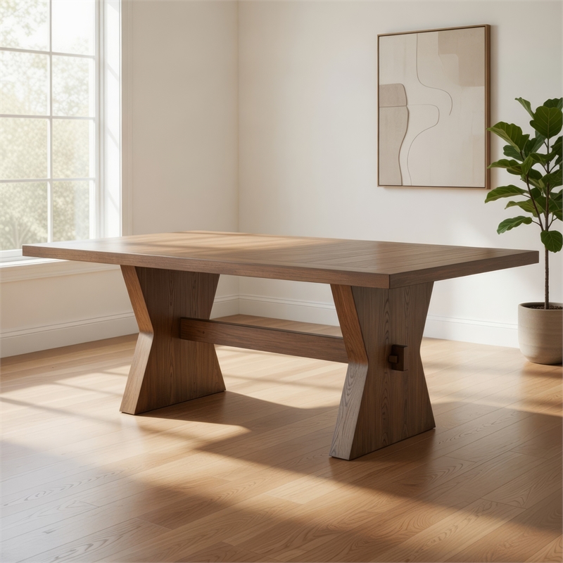 Zivy Dining Table-78 Inch Modern Farmhouse Hourglass Oak Brown Wood