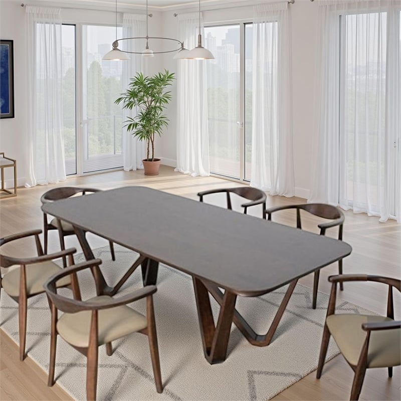 Niva Dining Table-95 Inch Rectangular-Walnut Brown Solid Rubberwood