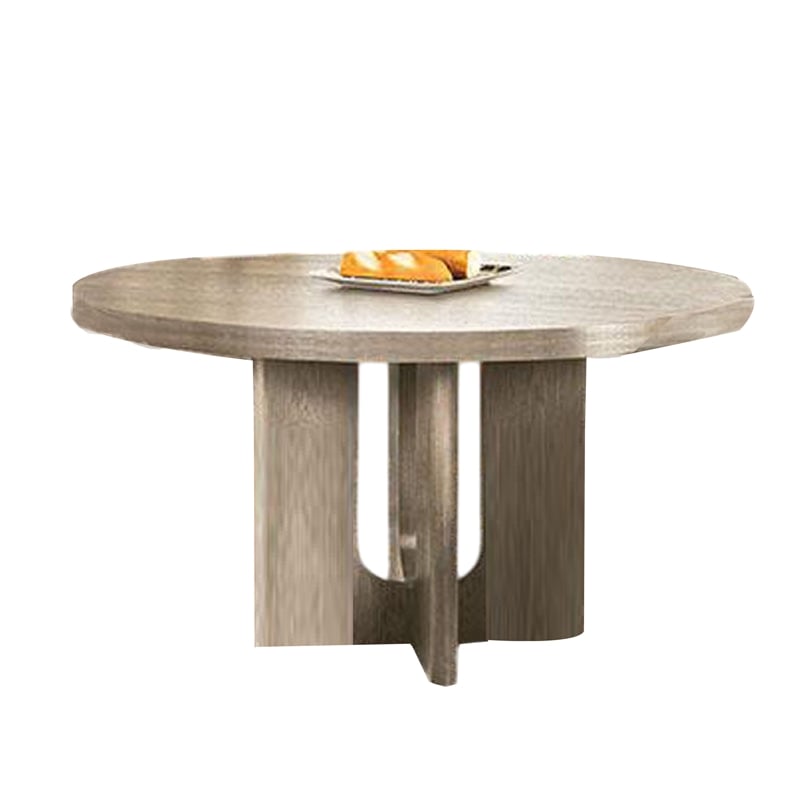 Zoko 54 Inch Round Dining Table-Pedestal Base-White Wash Solid Wood