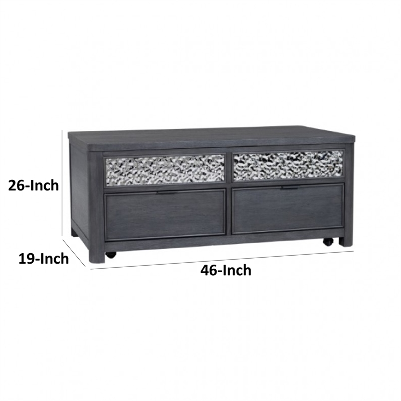 Zoko Lift Top Coffee Table w Wheels-2 Drawers-Ash Gray Wood-46 Inch