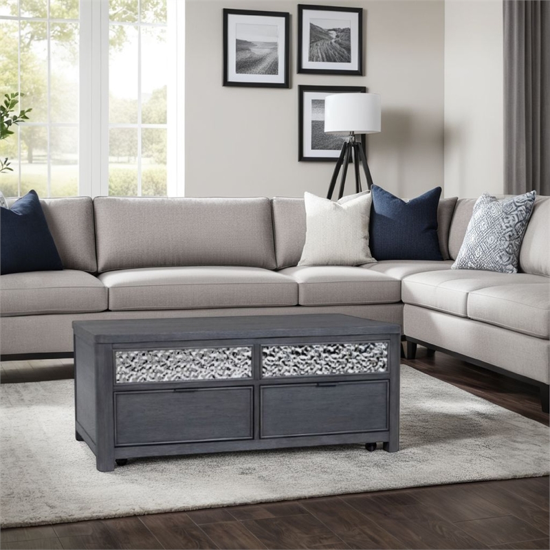 Zoko Lift Top Coffee Table w Wheels-2 Drawers-Ash Gray Wood-46 Inch