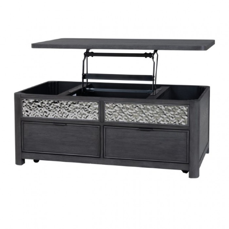 Zoko Lift Top Coffee Table w Wheels-2 Drawers-Ash Gray Wood-46 Inch