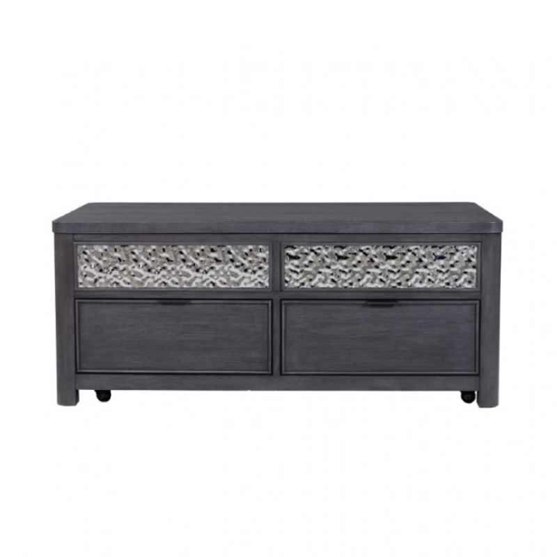 Zoko Lift Top Coffee Table w Wheels-2 Drawers-Ash Gray Wood-46 Inch