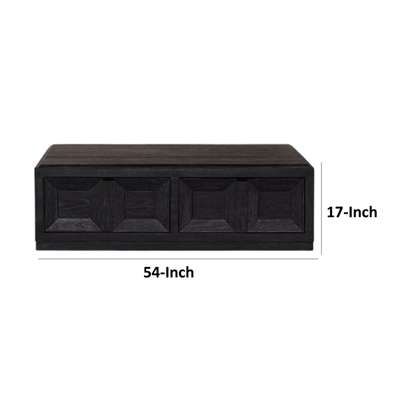 Kizie Coffee Table-Drawers-Caster Wheels-Black Rubberwood-54 Inch