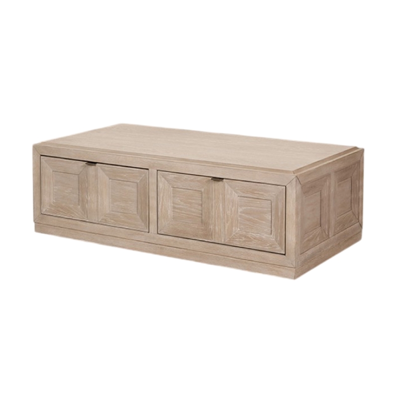 Kizie Coffee Table-2 Drawers-Wheels-Tawny Brown Wood-54 Inch