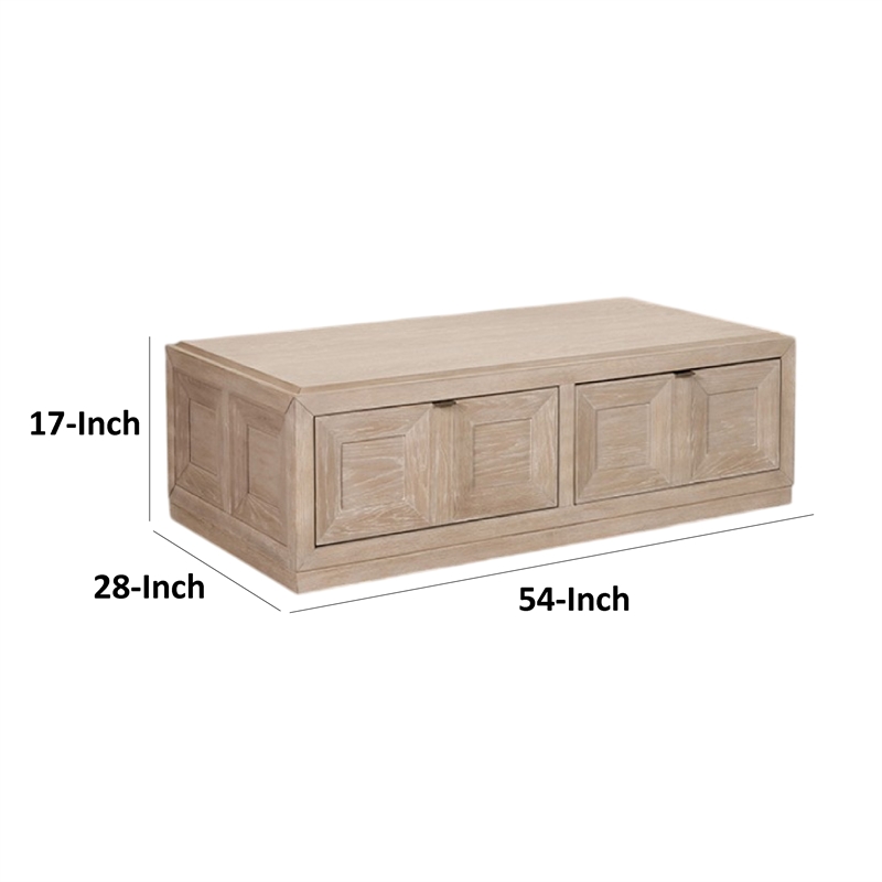 Kizie Coffee Table-2 Drawers-Wheels-Tawny Brown Wood-54 Inch