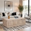 Kizie Coffee Table-2 Drawers-Wheels-Tawny Brown Wood-54 Inch