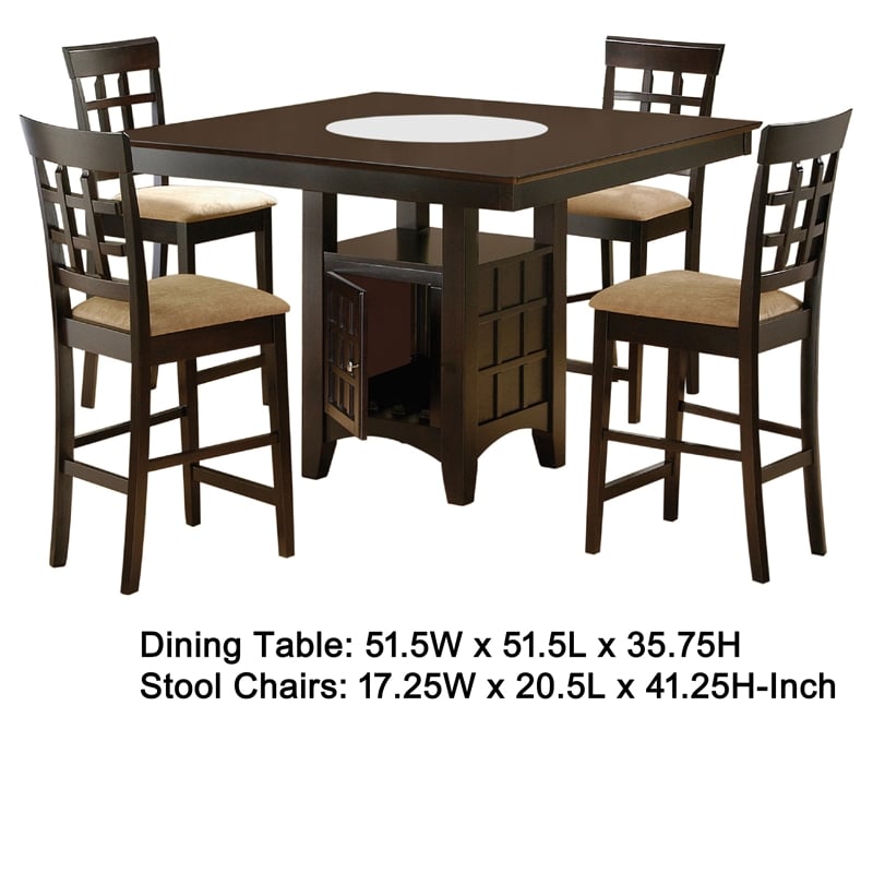 uric counter height dining table w wine storage-4 lattice chairs-brown
