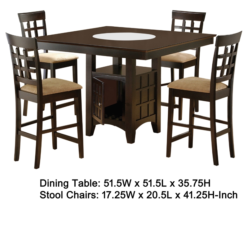 uric counter height dining table w wine storage-4 lattice chairs-brown