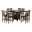 Uric Counter Height Dining Table w Wine Storage-8 Lattice Chairs-Brown