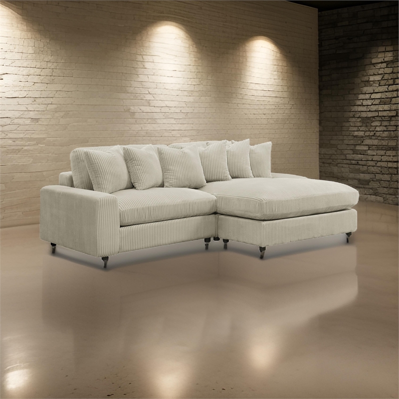 Lain Sectional Sofa with Reversible Chaise- 6 Throw Pillows- Beige Corduroy