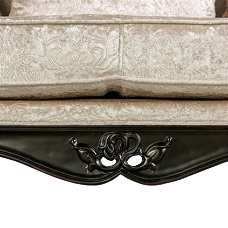 Paulo Sofa- Off White Fabric- Carved Details- Black Solid Wood- 85 Inch