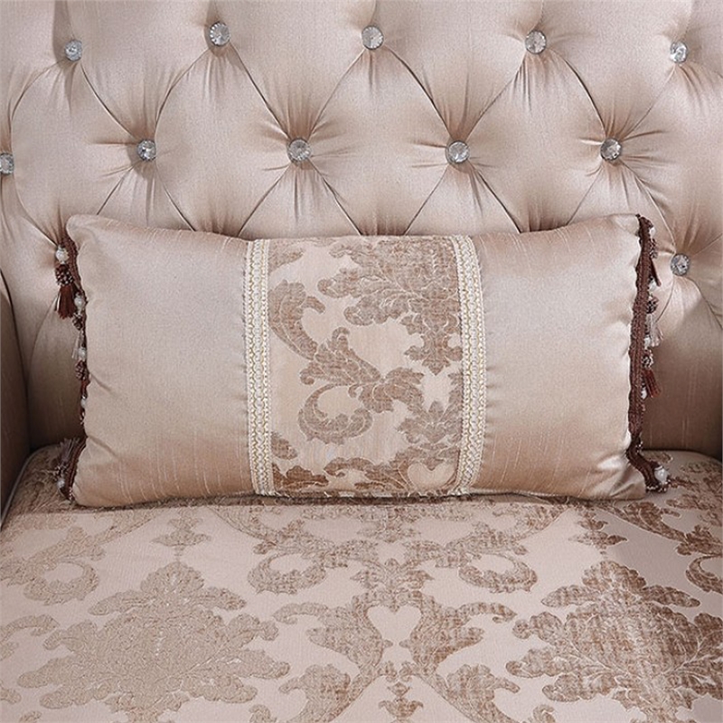 Vera 90 Inch Sofa- Button Tufted- Rolled Arms- Cherry Brown Solid Wood