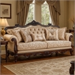 Vera 90 Inch Sofa- Button Tufted- Rolled Arms- Cherry Brown Solid Wood