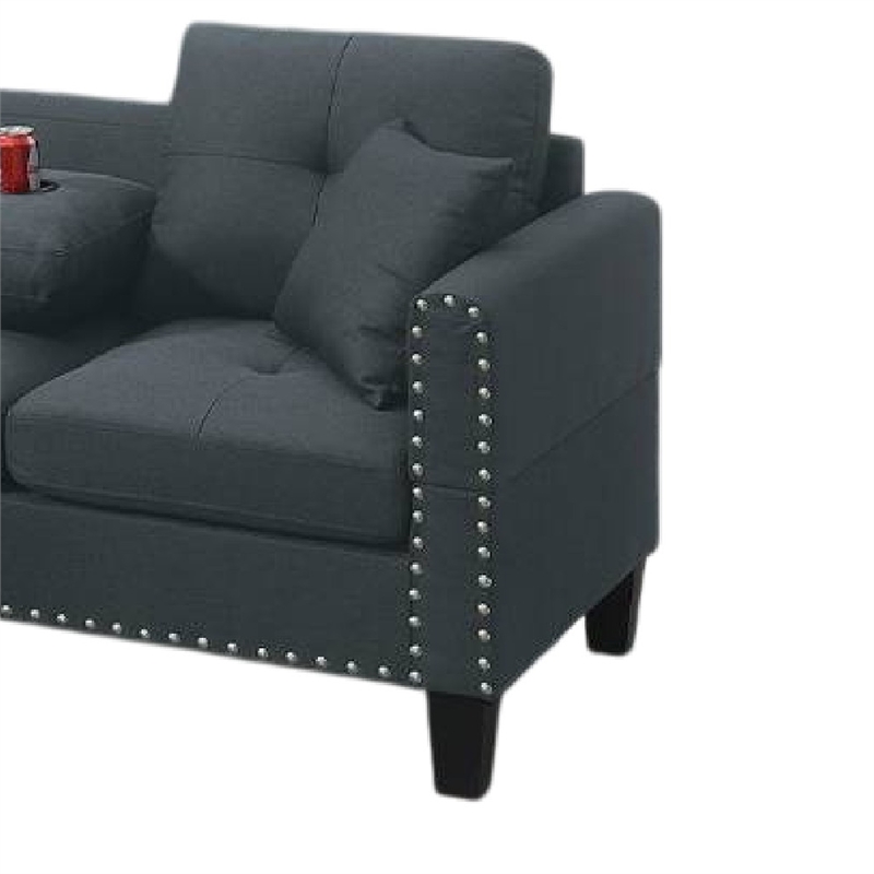 Rema 3pc Sectional Sofa- Chaise- Ottoman- 2 Pillows- Dark Gray Linen