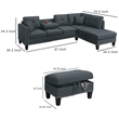 Rema 3pc Sectional Sofa- Chaise- Ottoman- 2 Pillows- Dark Gray Linen